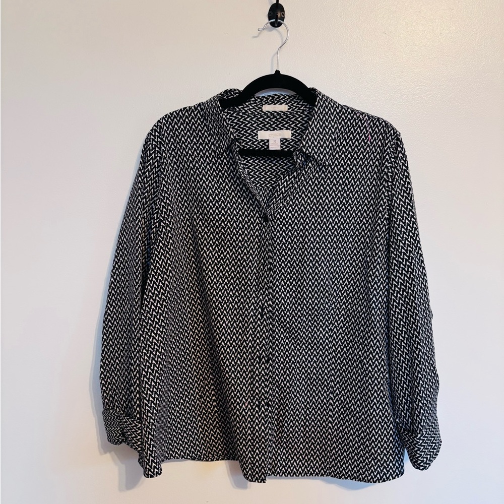 Chicos Black Patterned Button Up Long Sleeve Blou… - image 1
